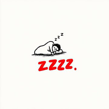 Simple black line drawing of a person sleeping, wrapped in a blanket.  Red "zzzz" text below