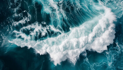 Fototapeta premium Aerial view of ocean wave with foamy white crests