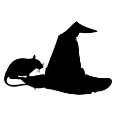 Logo con silueta de rata en sombrero de bruja para su uso en felicitaciones y tarjetas de Halloween © teracreonte