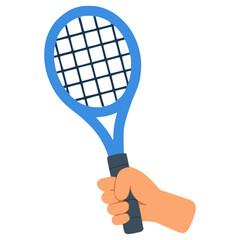 hand holding tennis racket hand drawn flat color vector illustration template design