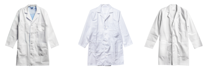 Three lab coats for scientists doctors medical professionals display