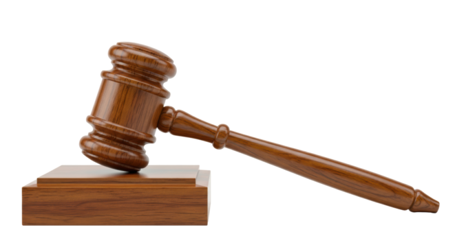 Isolated Wood Gavel and Sound Block – Law and Justice Symbol of Order in Courtroom Trials