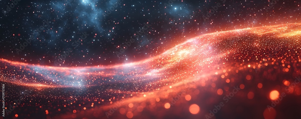 Aufkleber abstract cosmic wave of luminous particles in deep space with nebula background