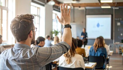 Man raising hand in class