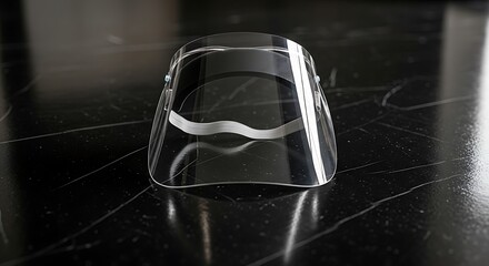 Protective face shield, modern design against glossy black marble background