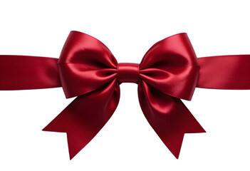 Elegant Red Satin Bow with Ribbon – Holiday Decor, Gift Wrapping, High-Resolution Design Element, Transparent PNG Overlay 
 