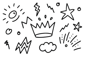 Doodle Elements Crown Star Sun Cloud Lightning drawing