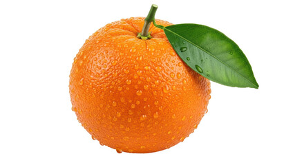 Isolated Mandarin orange with leaf, refreshing citrus fruit, healthy snack, vegetarian food