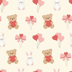 Obraz premium Teddy Bear Seamless Pattern – Plush Toys and Balloons