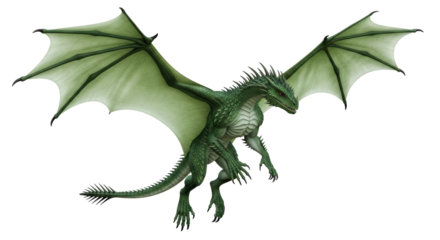 Isolated Green Dragon with Wings Flying Fantasy Myth, a Magical Beast and Fairytale Creature