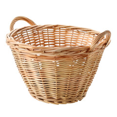 Obraz premium Wicker basket PNG with handles, natural woven rattan storage basket isolated, rustic farmhouse organization container