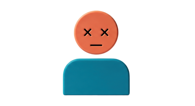 Isolated character of dead or sad person, emotionless with crossed out eyes, no expression