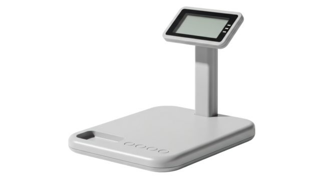 Isolated digital kitchen scale with raised display screen, minimalist design, modern gadget