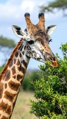 Obraz premium Giraffe head and neck, eating leaves