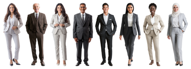 PNG Diverse professionals in formal attire, element set on transparent background