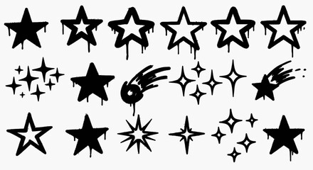 Unique black star and comet graffiti designs for edgy modern art projects or cool urban backgrounds