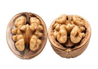 Open Walnut Halves with Brain-Like Texture – Healthy Snack, Natural Ingredient, High-Resolution Food Photography, Transparent PNG Overlay