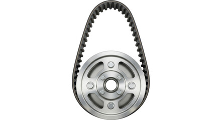 Isolated timing belt system, modern metal pulley with gear, automotive part concept