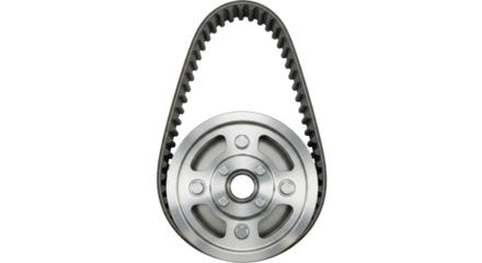 Isolated timing belt system, modern metal pulley with gear, automotive part concept