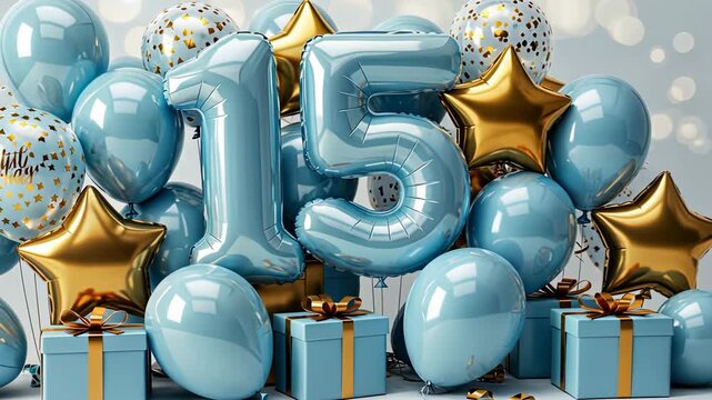 Celebrate milestone with festive balloons and gifts in elegant anniversary scene