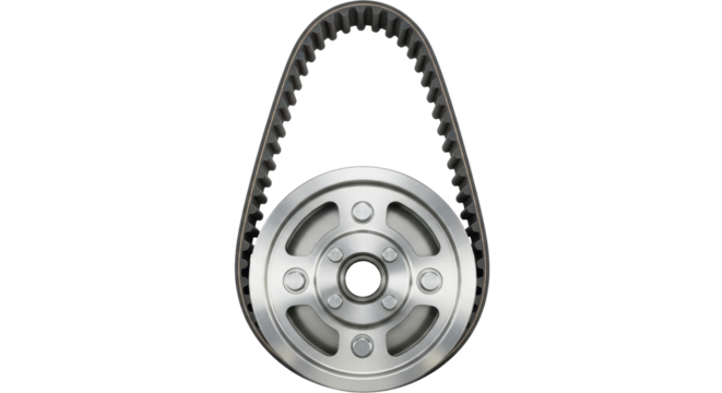 Isolated timing belt system, modern metal pulley with gear, automotive part concept