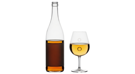 Isolated brown bottle and glass with white wine ready to drink during celebration event