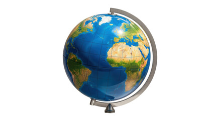 Isolated representation of a terrestrial globe showing oceans, continents, and land masses