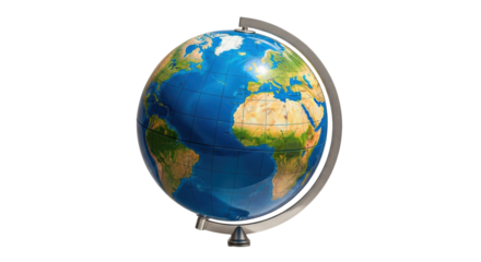 Isolated representation of a terrestrial globe showing oceans, continents, and land masses