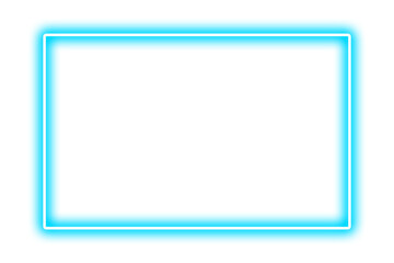 Neon Glowing Rectangle Frame isolated on transparent background. Empty neon border, backdrop, banner. Cyan neon rectangle. Neon mockup template for your designs.