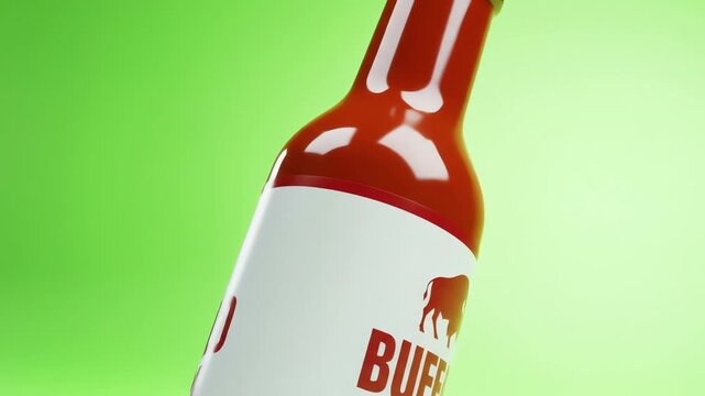 Green Screen Food & Beverage Buffalo Sauce Bottle Moving Against Bright Green Background  Green Screen  Chroma Key