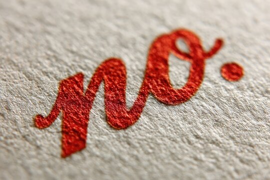 Close-up of a stylized, red "NO" on textured paper