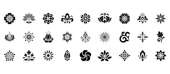 Flower icons set. Isolated elements for design. Vector graphics.