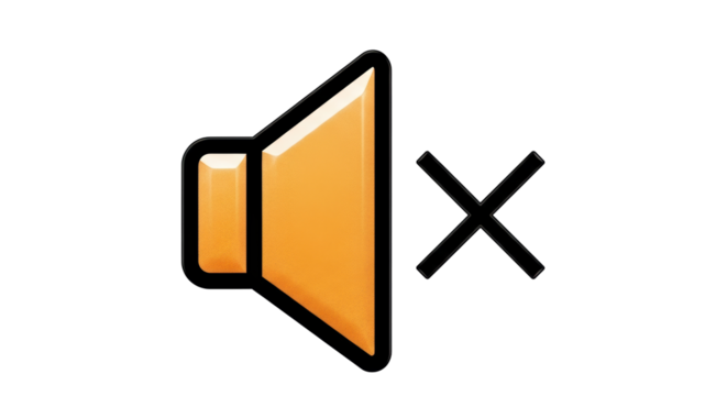 Isolated Mute symbol, volume off icon, with an "X" placed over speaker indicates sound is off