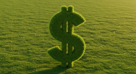 Green dollar sign on grass symbolizing growth and investment financial concept for eco-friendly business