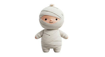 Isolated cute cartoon mummy doll dressed in bandages for Halloween or costume party decor