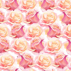 Seamless pattern of roses. Watercolor handmade illustration. For packaging design, cards, cover, prints, product labels and fabric. 