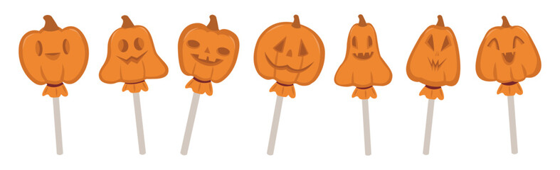 Orange candy canes in the form of festive orange pumpkins for halloween - Vector illustration