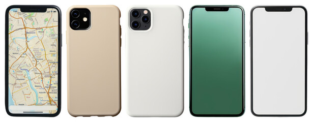 PNG Smartphones displaying maps interface, element set on transparent background