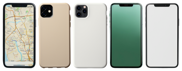 PNG Smartphones displaying maps interface, element set on transparent background