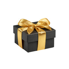 Luxurious black gift box with elegant golden ribbon tied in a perfect bow, exuding premium quality and celebration for any special occasion or exclusive present.