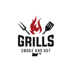 Elegant grill logo design featuring a flame fork spatula for culinary ventures  