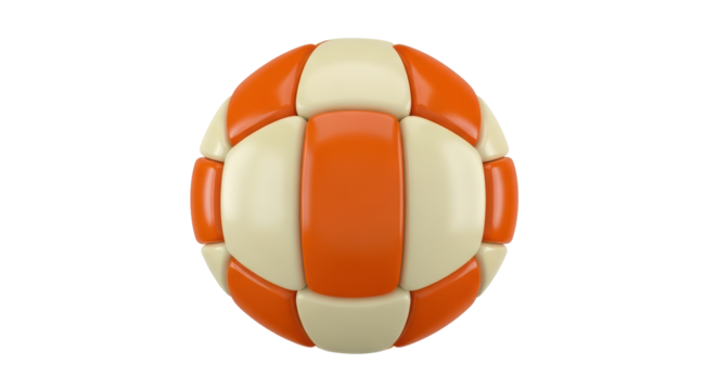 Isolated orange and beige sphere comprised of rounded rectangles, toy or puzzle object