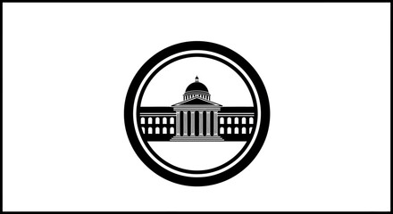 Obraz premium Iconic government building silhouette within a circular frame, symbolizing authority and civic life.