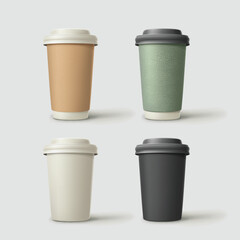 realistic eco cups of coffee in set