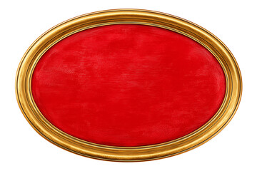 isolated oval red wooden plaque with gold frame 