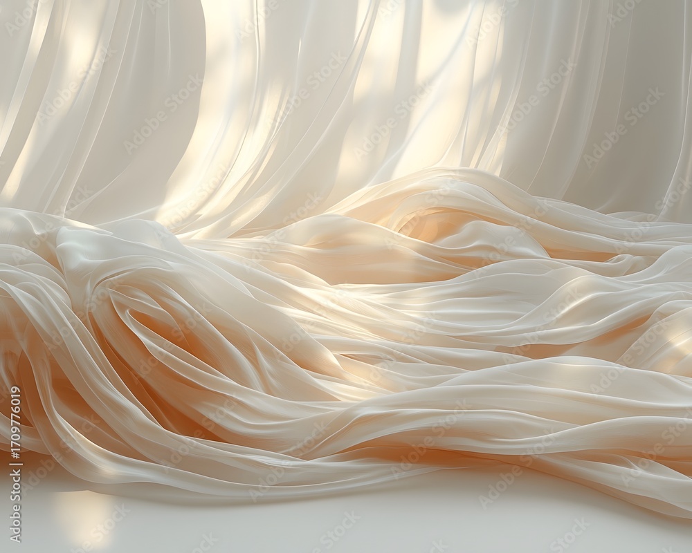 Aufkleber softly draped flowing fabric with gentle light creating an elegant and serene atmosphere