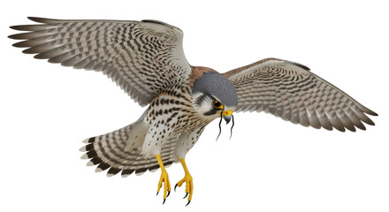 Isolated American Kestrel in Flight with Wings Spread, Bird of Prey in Hunting Mode