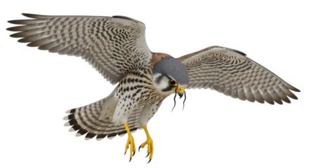 Isolated American Kestrel in Flight with Wings Spread, Bird of Prey in Hunting Mode