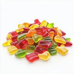 Gummy candy pile fruity flavor sweet chewy snack, isolated white