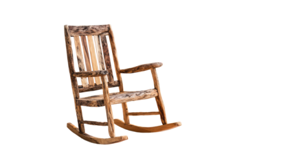 Wooden rocking chair, slightly angled,  rustic